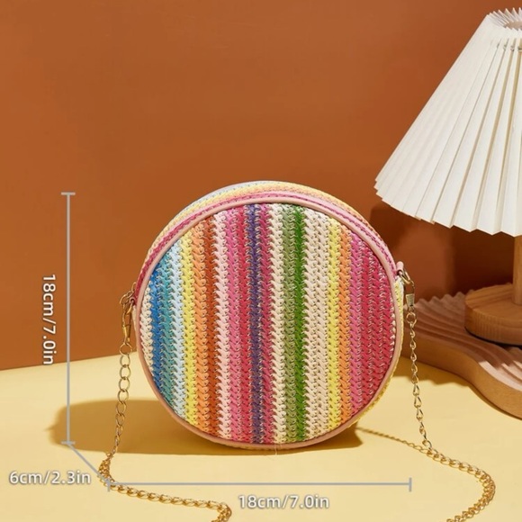 Mini Rainbow Striped Pattern Chain Straw Bag - Picture 4 of 5